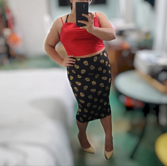 Pencil Skull Skirt Gold Black Sz XL - Picture 5 of 5